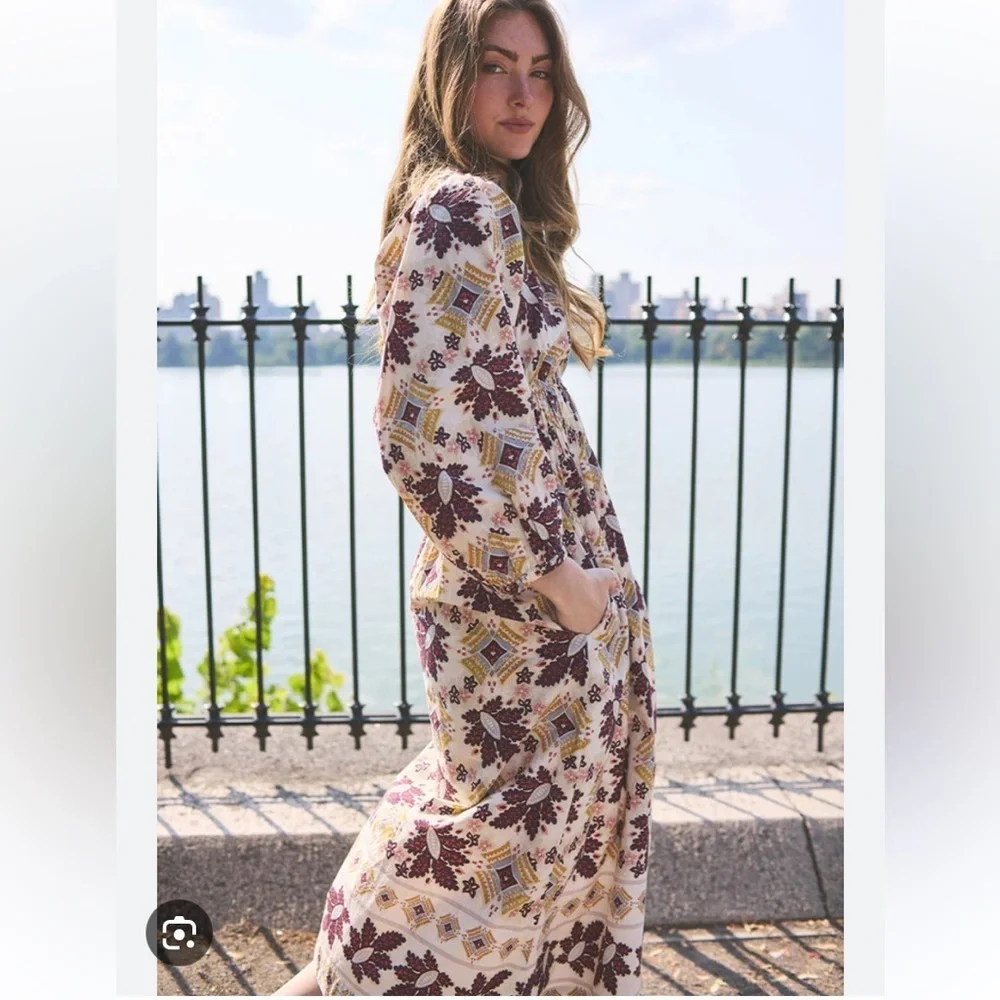 CARA CARA GINGER MIDI DRESS RETRO FLORAL TURTLEDOVE XS